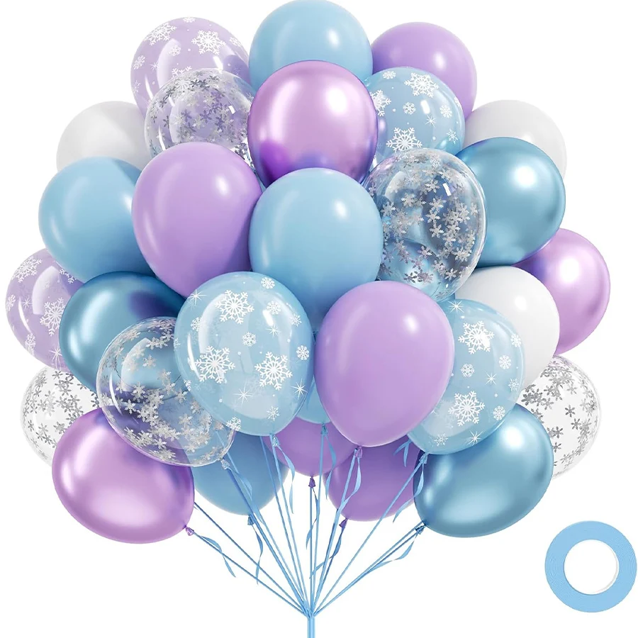 40 Stück 12 Zoll Schneeflocken Lila Blaue Latex-Ballons Set für Frozen-Themen Geburtstag Schneekönigin Wunderland Party Dekorationszubehör