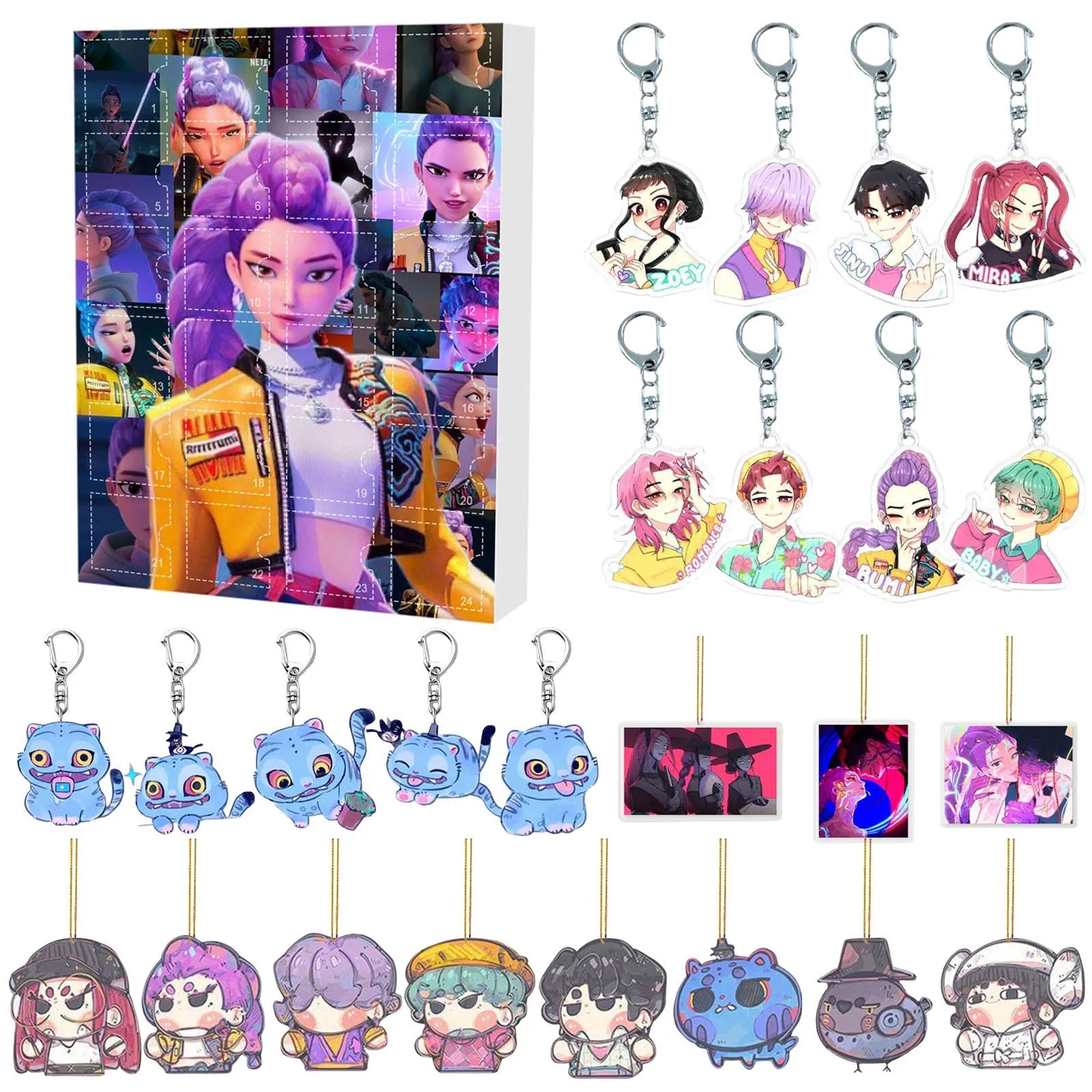 

Новый Kpop Demon Hunters Girl Group Рождество 24-дневный календарь обратного отсчета слепая коробка 2d плоский акриловый брелок подвесной декор игрушки