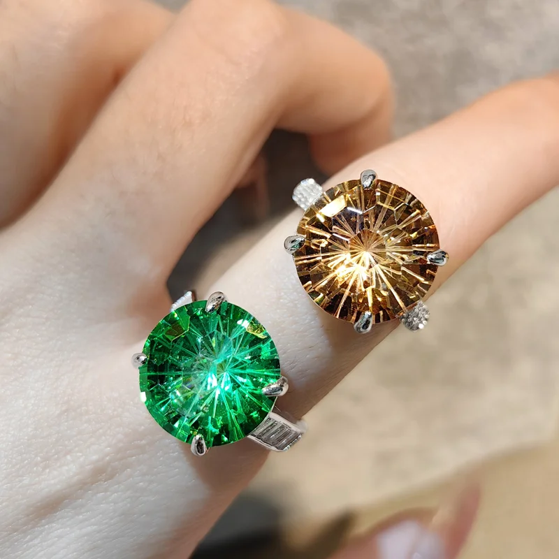 

Сверкающее зеленое женское кольцо с цирконом, серебряные регулируемые кольца, ювелирные изделия для коктейльной вечеринки, Gif