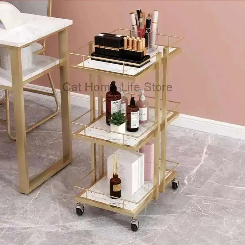 

Loading Trolley Salon Furniture for Beauty Salon Tray Wheels Station Hairdresser the Stainless Steel Gold Hair Storage Cart Bar