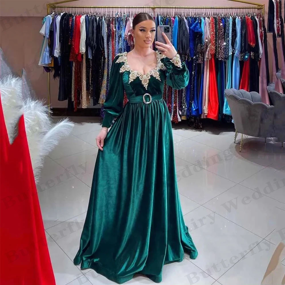 

Elegant Pretty Evening Dresses Luxurious Beading A Line Square Neck Long Sleeves Fluffy Princess Style Mopping Prom Party Gown