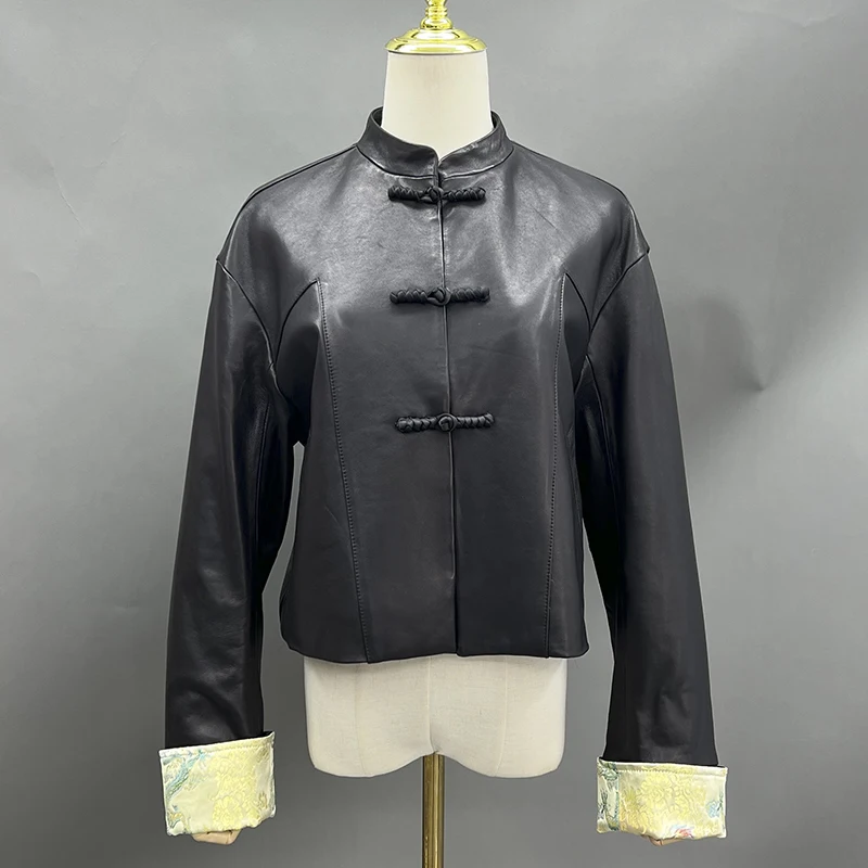 Janefur 2024 neue Damen Lederjacke Frühling und Herbst Echt ledermantel chinesischer Short Style chinesischer Stil lässiger Straßen mantel