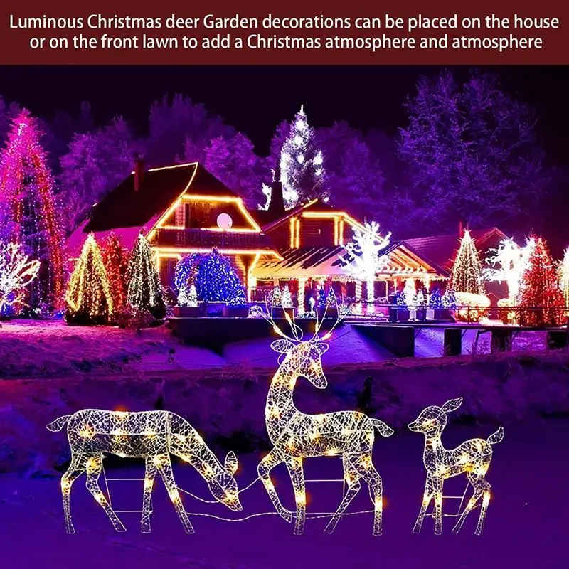 Lighted Christmas Reindeer Water Resistant Light Up Decoration For Garden Glowing Reindeer Outdoor Yard Ornament New Year 2024