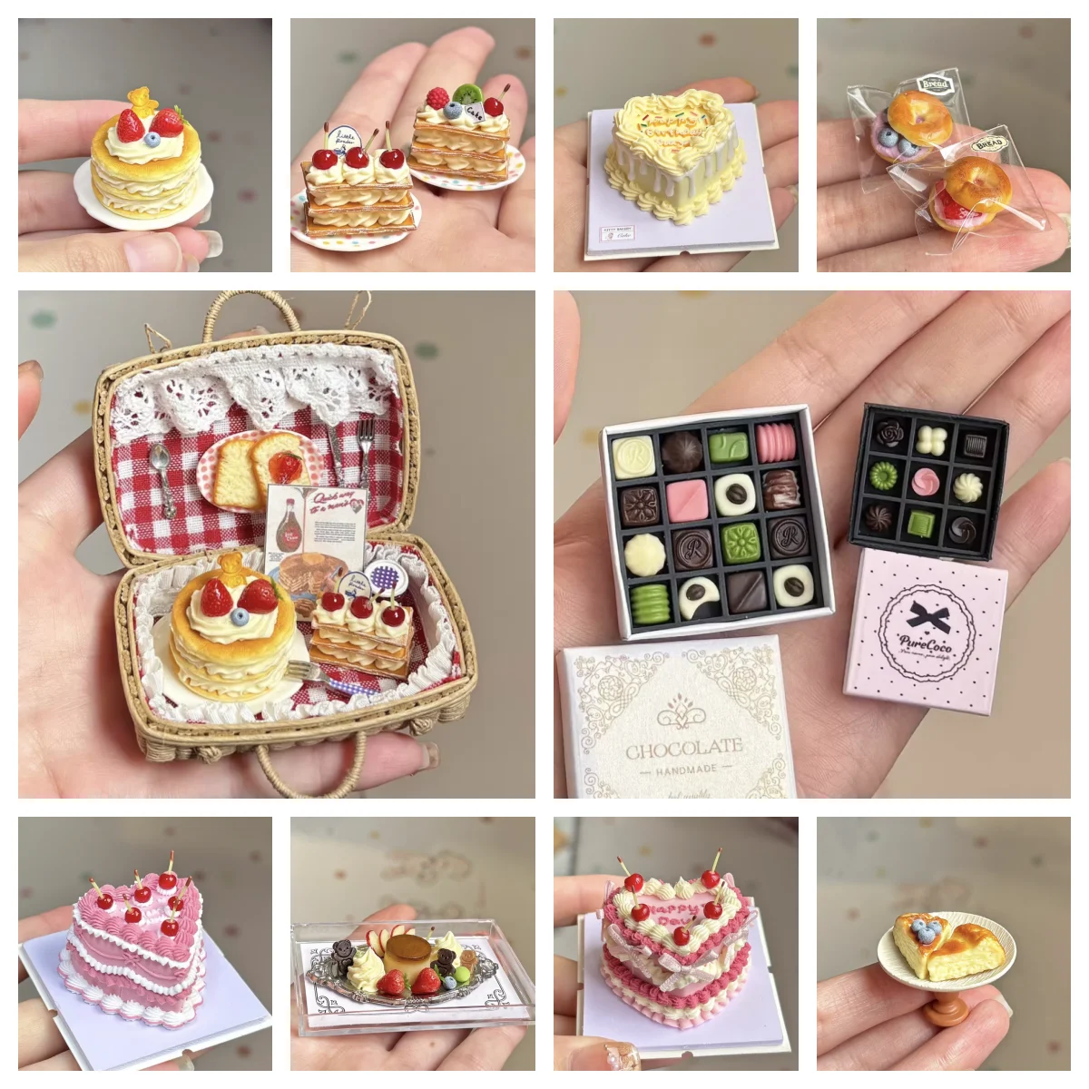 حلوى مصغرة من الطين المصنوع يدويًا، كعك كانيل عتيق مصنوع بشكل رائع، مجموعة طعام واقعية لبيت الدمى بمقياس 1:6