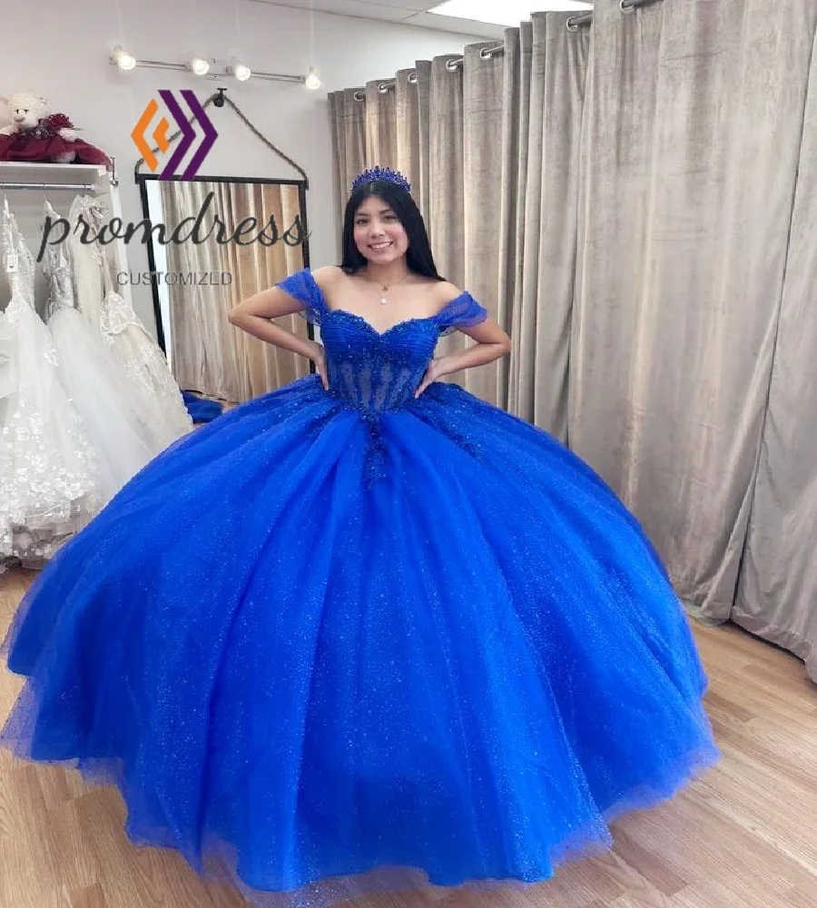 

Princess Royal Blue Quinceanera Dress With Tiered Lace Off Shoulder Vestidos De 15 Quinceañera Sweet 16 Party Dress Customized