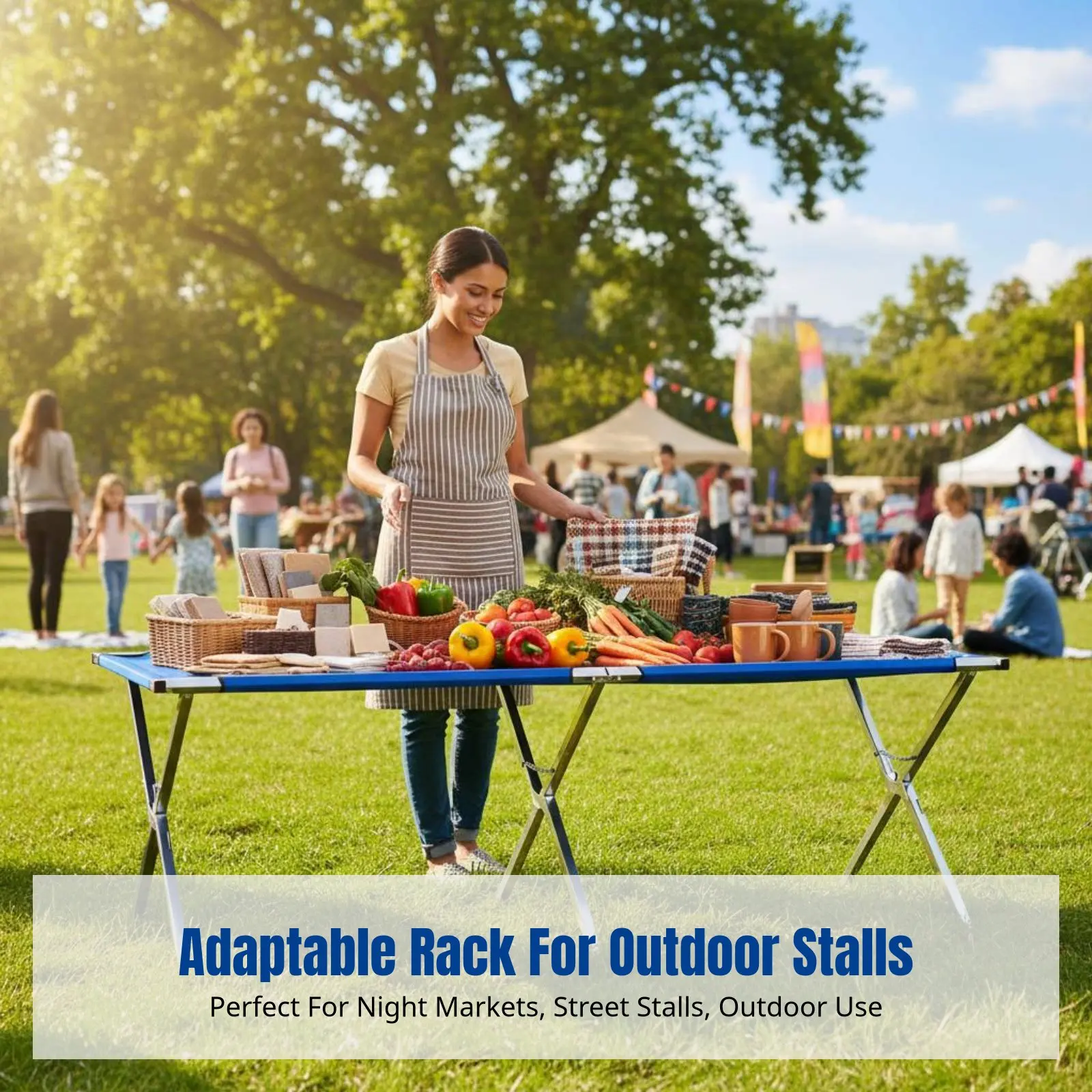 

Portable Folding Display Rack, Adjustable Metal Stall Table, Multi-Functional Shelf for Night Market and Street Vending