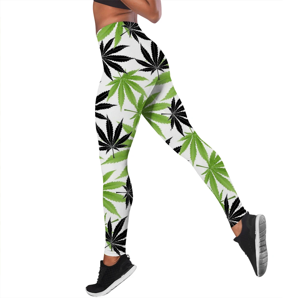 CLOOCL Damen-Leggings, grüne Pflanzen, Unkraut, bedruckt, hohe Taille, Elastizität, Legging, 3D, lässig, weiblich, für Outdoor-Fitness, Jogginghose