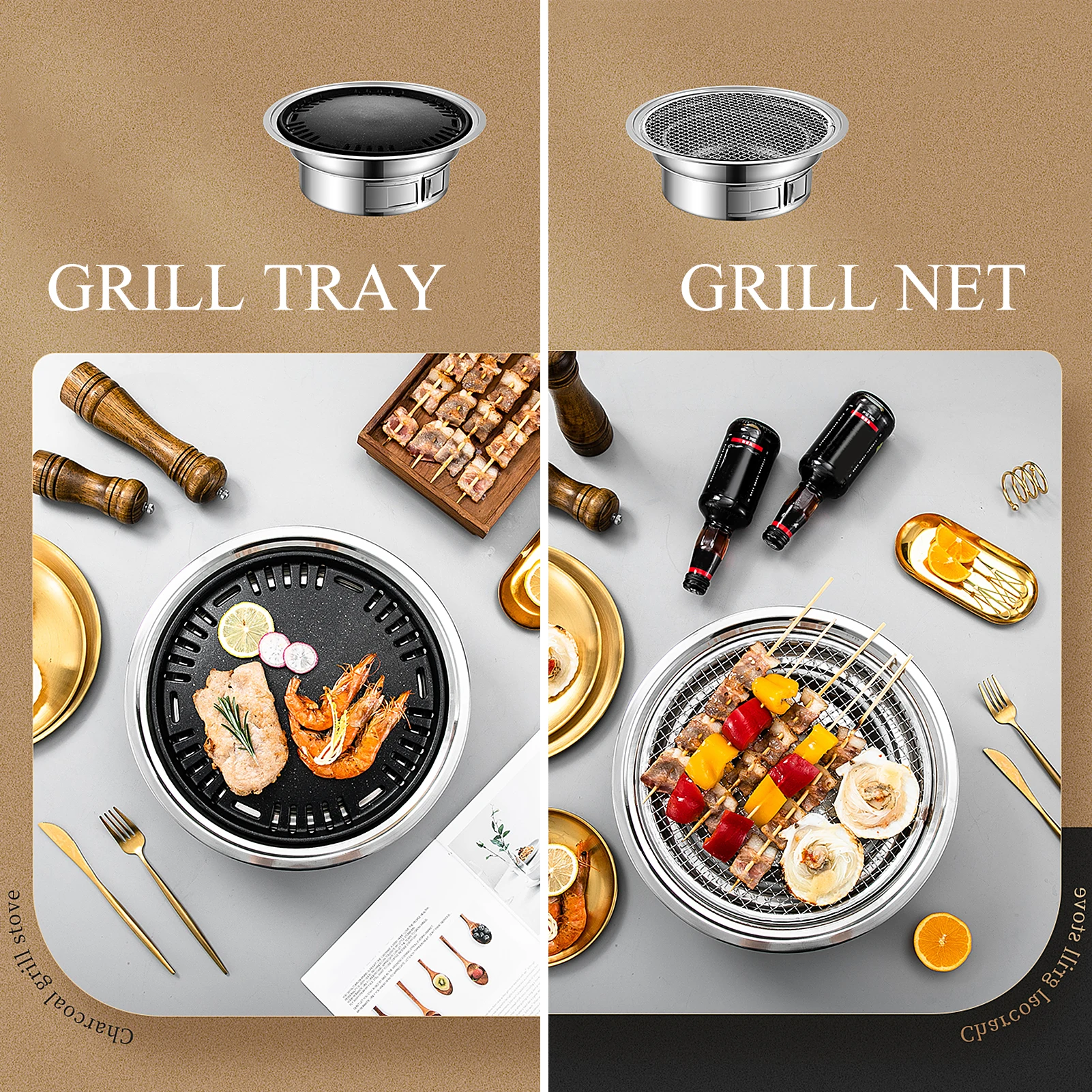 Charcoal Grill Non-stick Korean Barbecue Grill Stove Portable Stainless Steel Outdoor Camping Cooking BBQ Charcoal Grill Stove