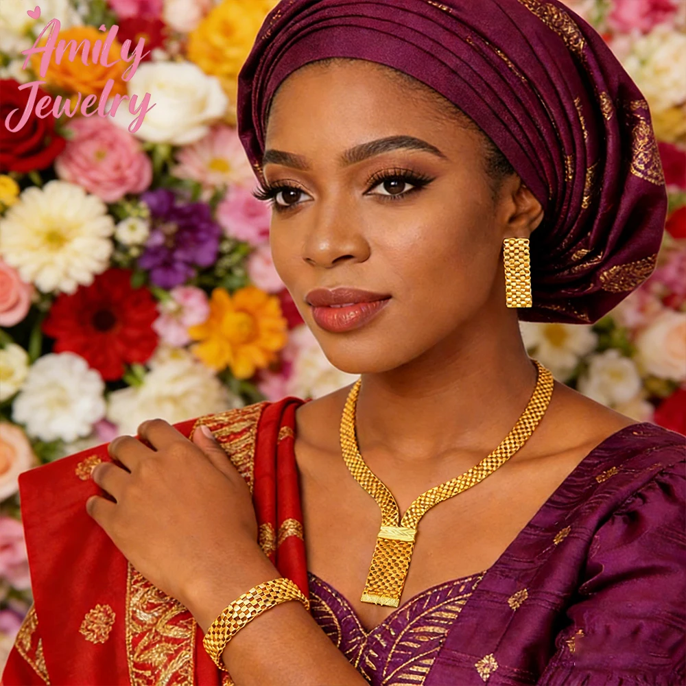 

Fashion Necklace Sets African Jewelry Drop Earring Necklace Jewelry Luxury Earring Dubai Set Gold Color Set Wedding Party Gift