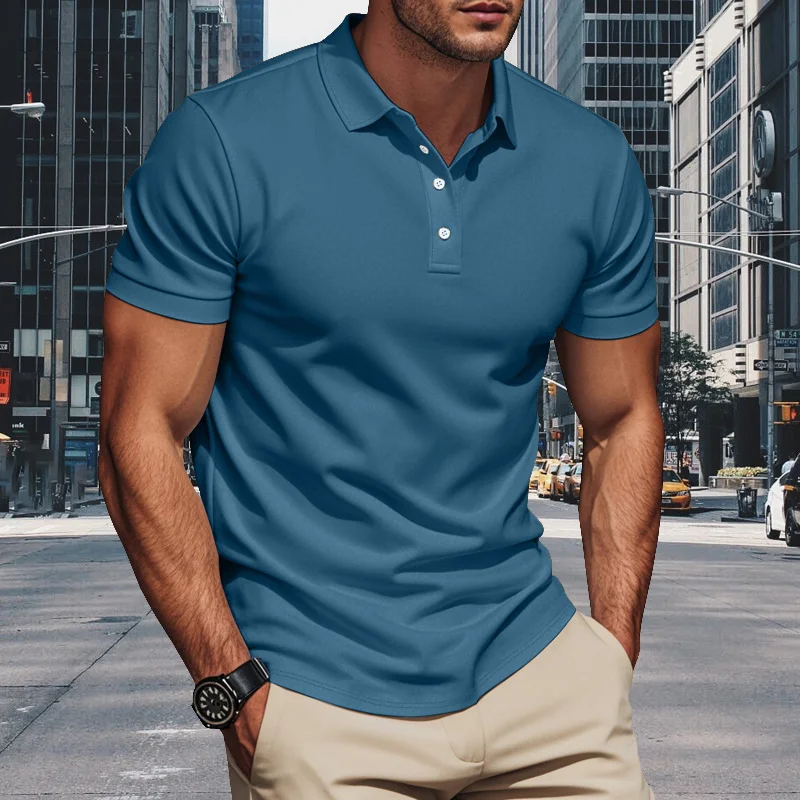 

Summer new men's polo shirt men's lapel business office solid color short sleeved T-shirt Male fashionable casual sports top