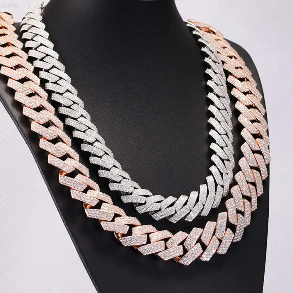 Product 26mm Wide 3rows Rose Gold Sterling Silver 925 Handmade Insert Moissanite Gra Certificate Cuban Link Chain for Miami