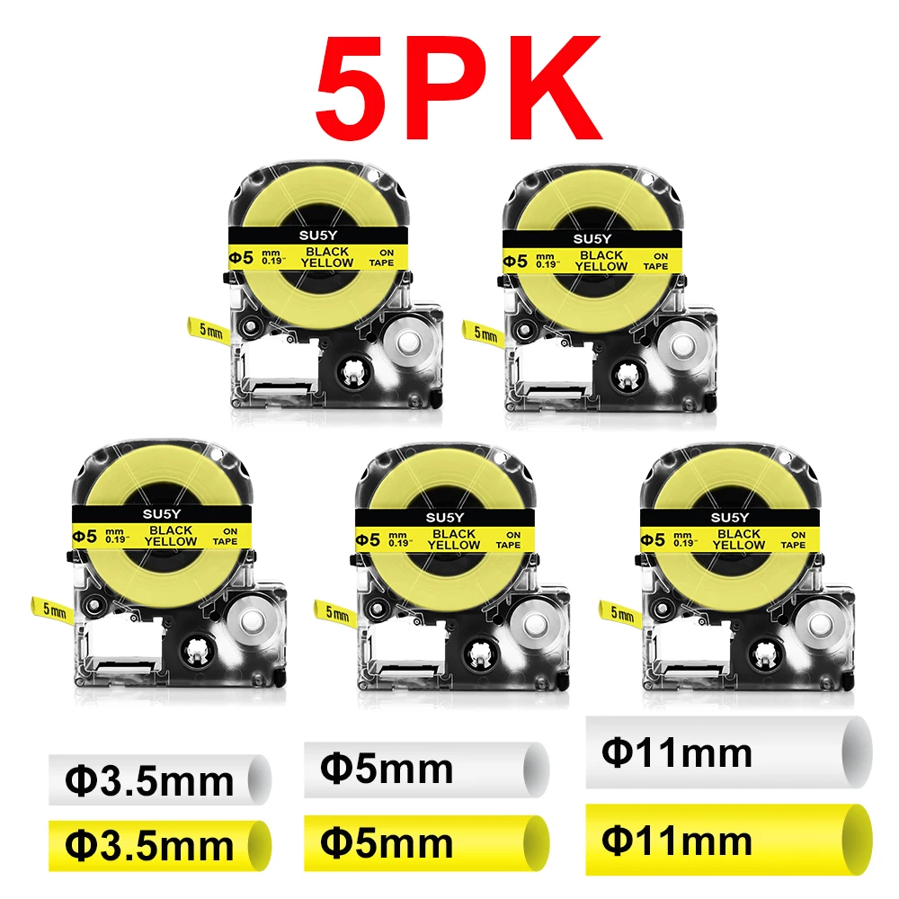 5PK SU5Y Heat Shrink Tube For Epson KingJim SU5S SU5Y LA-4WBA5 LA-4YBA5 SU3W SU3Y SU11S SU11Y for Epson LW-300 400 Label Maker