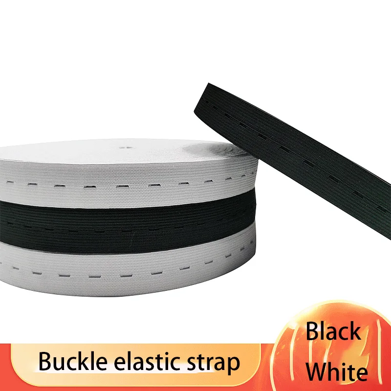 20/25mm Black White Adjustable Buttonhole Elastic Belt Pregnant Women\'s Pants Crochet Elastic Flat Eyelet Button Elastic Belt Wa