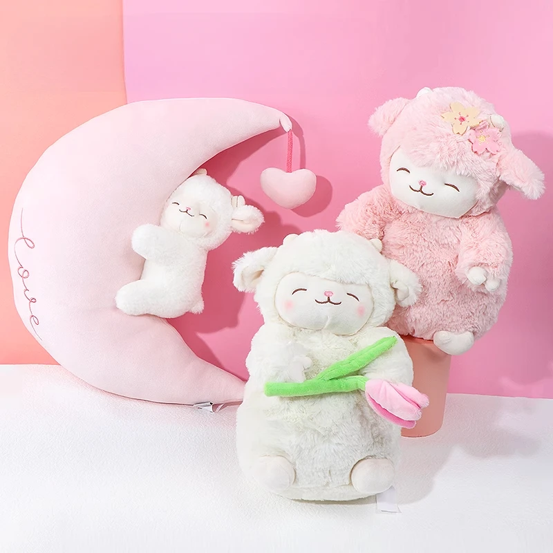 MINISO Sheep Bleat Series Standing Sakura Sheep Plush Doll Soft Stuffed Lamb With Tulip Plushie Toy Cute Gift For Kid Birthday