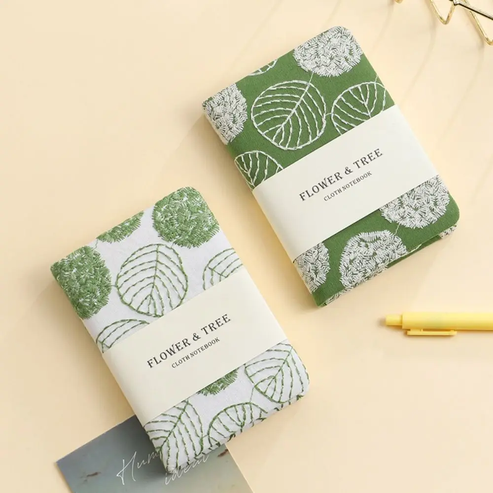 Stylish Leaf Hand Ledger Fabric Cover Compact Embroidered Notebook Multi-Purpose Cotton Cloth Binding Pocket Book Student