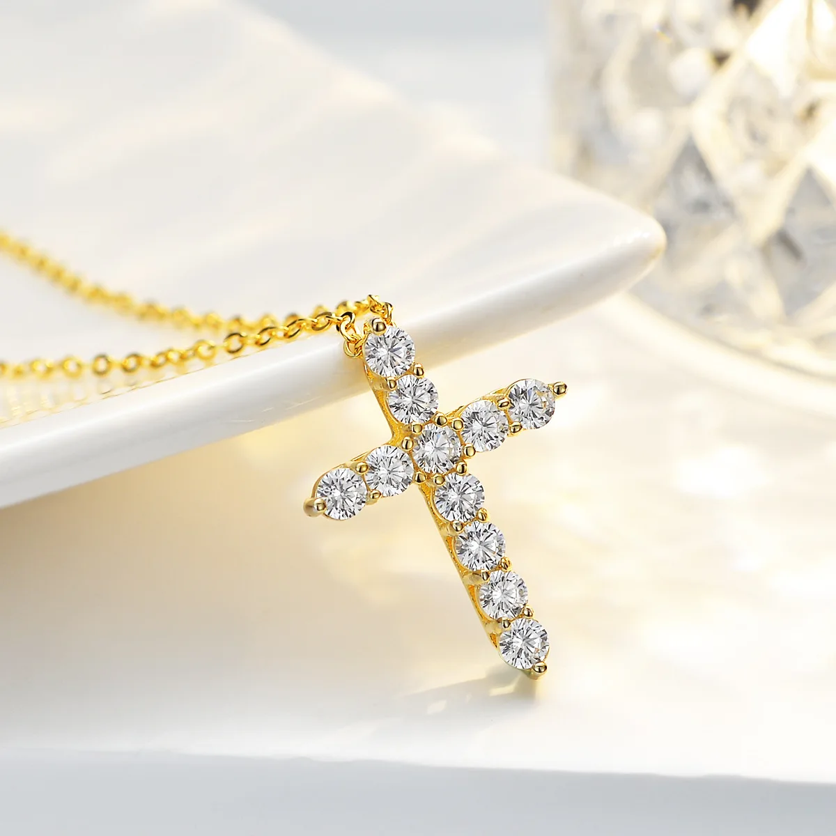 925 sterling silver pendant 1 ct mozzarella diamond necklace women's fashion cross plated 14K gold geometric pendant moissanite