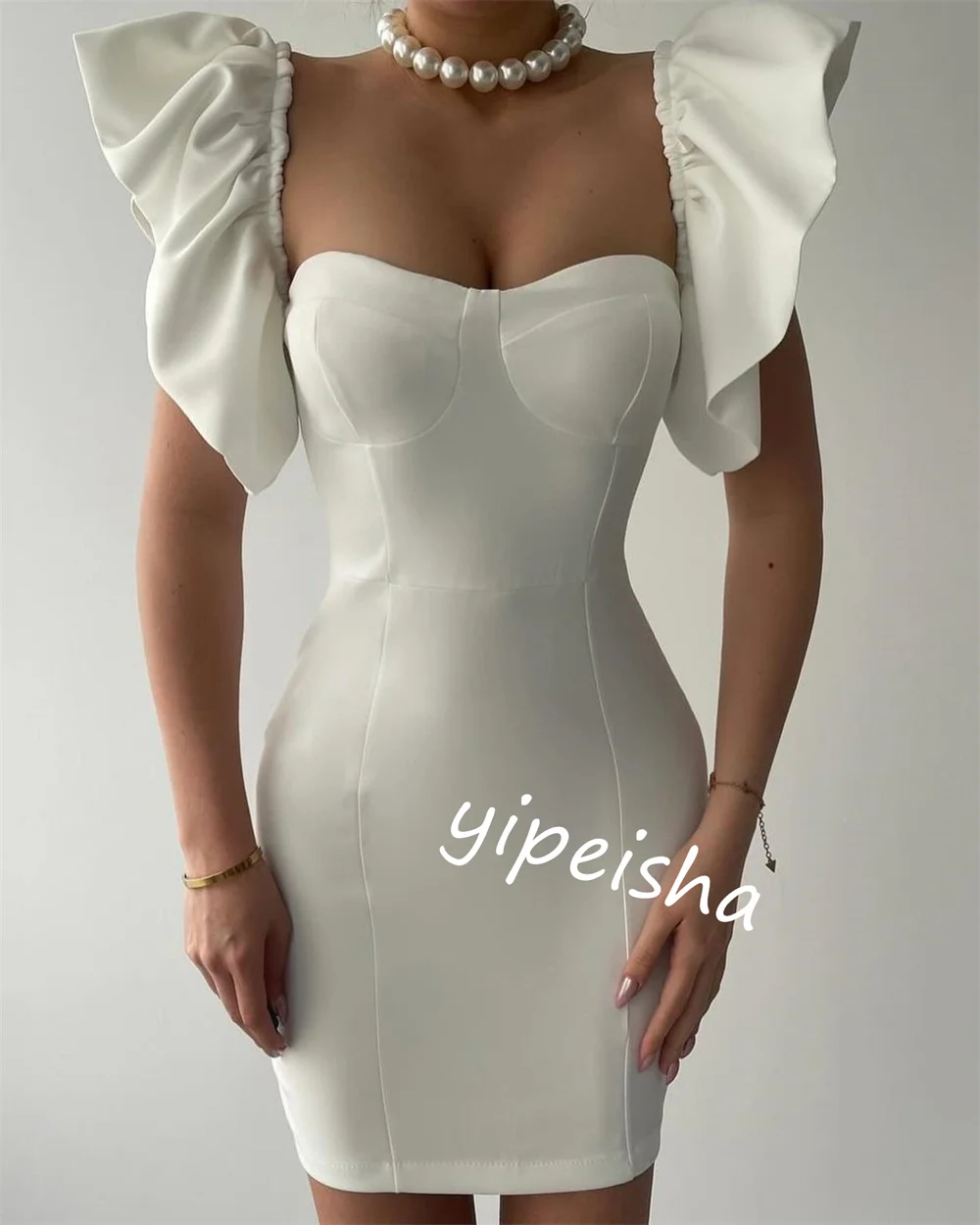 Vestido corto plisado con escote corazón para mujer, minivestido plisado de Jersey exquisito brillante de alta calidad para playa, ocasión a medida