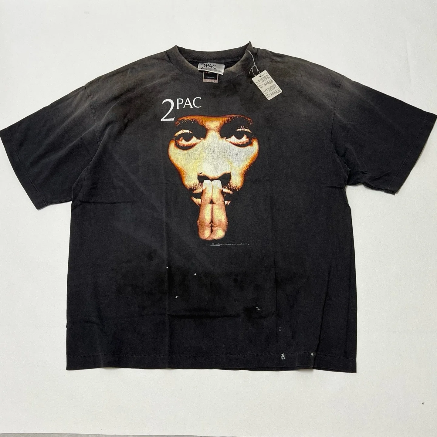 

Футболка унисекс Sainxxxxxx Collaborative с принтом портрета 2Pac, винтажная, с эффектом потертости, круглый вырез, короткий рукав