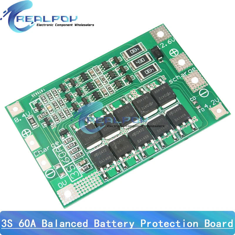 3S 60A BMS Board/ Li-ion 12.6V 18650 BMS PCM Battery Protection Board for Li-ion Battery/18650 Battery Charger Enhance/Balance