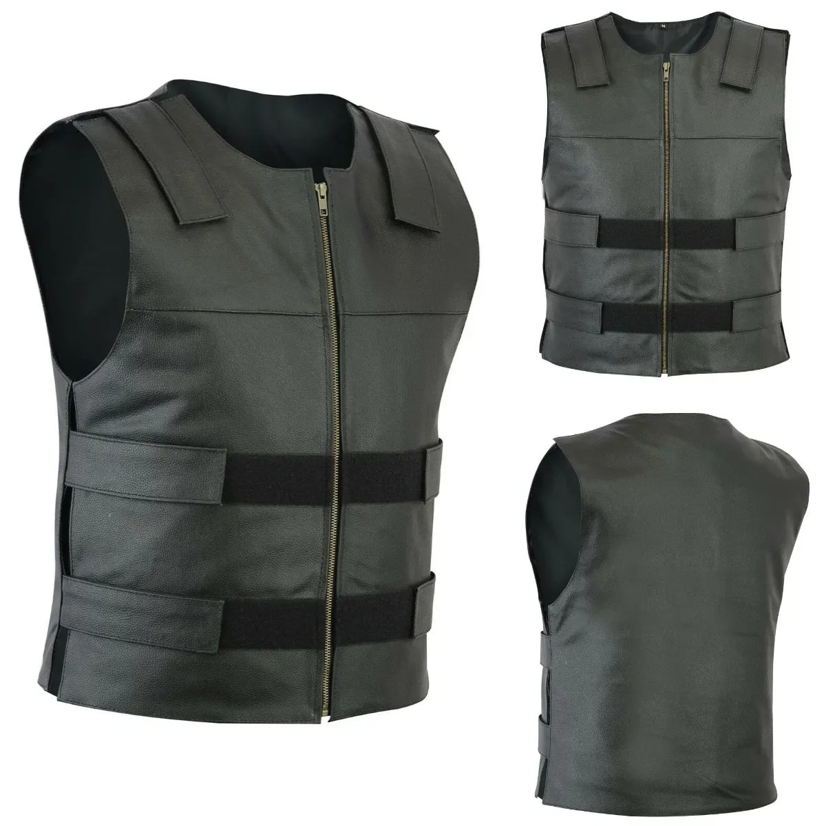 Mens Leather Waistcoat V-neck Single-breasted Side Zipper Lace Cropped Sleeveless Top for Men