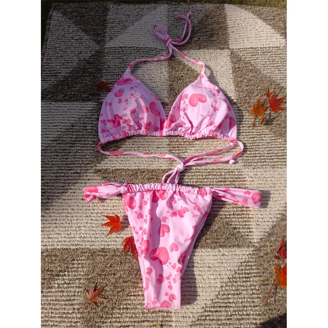 XS - XL, Bikini mit Blumenmuster und hohem Beinausschnitt, Damen-Badeanzug, zweiteiliges Bikini-Set, Badebekleidung, Badeanzug, Modell V6531. – Detail 12