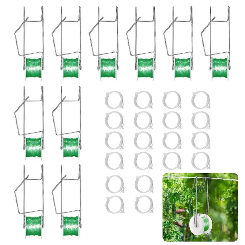 심기 토마토 후크, 꼬기 롤러, 온실 야채 지지 클립, 온실 trellising 키트, 15m 로프, 10 개