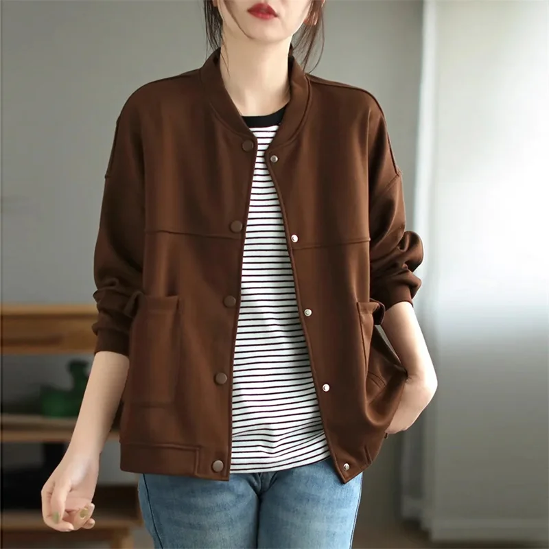 Baseball Uniform Jacket Women's 2024Spring Autumn New Coat Joker Loose Ladies Outerwear Casual Slim Round Neck Female Sweatshirt