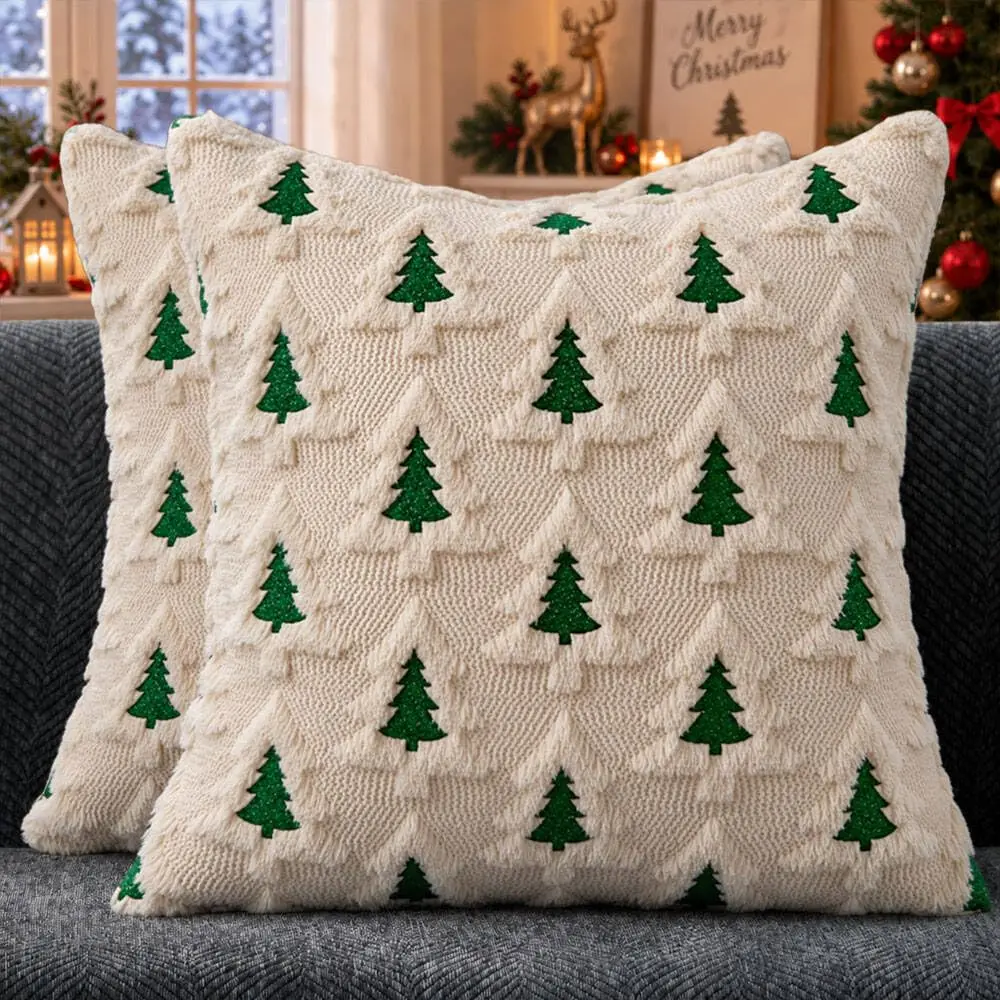 Christmas Pillow CoversSet of 2 Double Xmas TreePillow Covers Soft PlushFaux Fur ChristmasDecorations for XmasWinter Holiday Hom