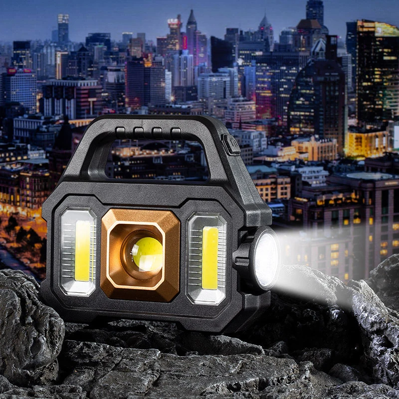 Multifunctional Searchlight Near And Far Light Fishing Outdoor Lighting Solar Power Charger Strong Light Cob Portable Flashlight