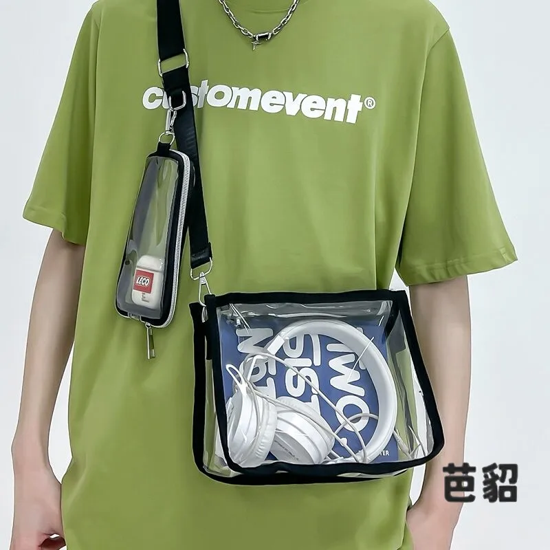 Transparent PVC Crossbody Bag Men's Summer Fashion Toiletry Single Shoulder Bag Women's Trendy Soft Handbag Leisure Style
