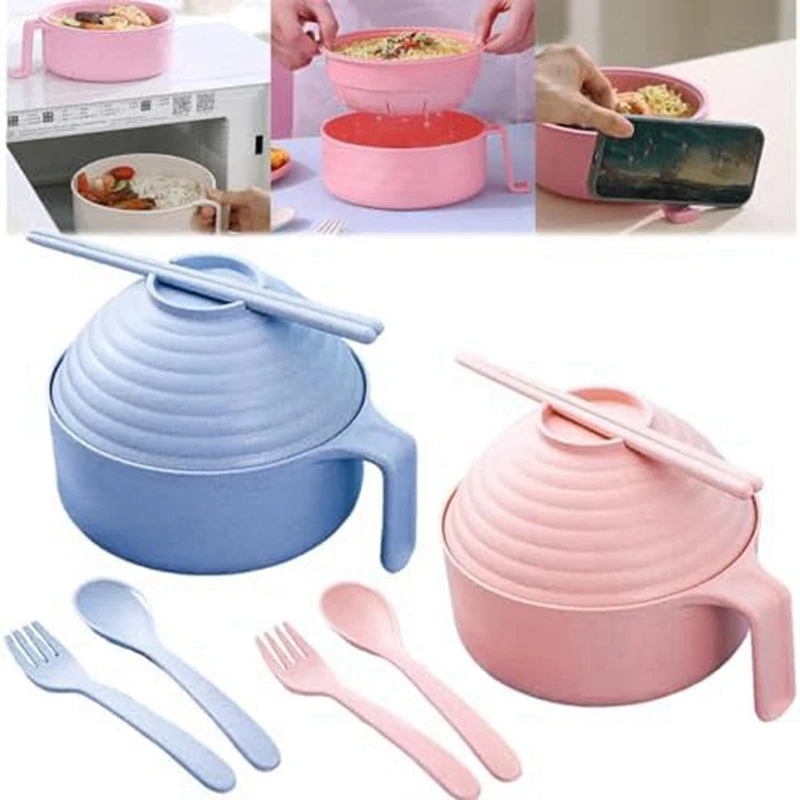 Microwave Ramen Bowl Set With Chopsticks - Durable, Microwavable Noodle Cooker With Lid, Ideal For Dorms