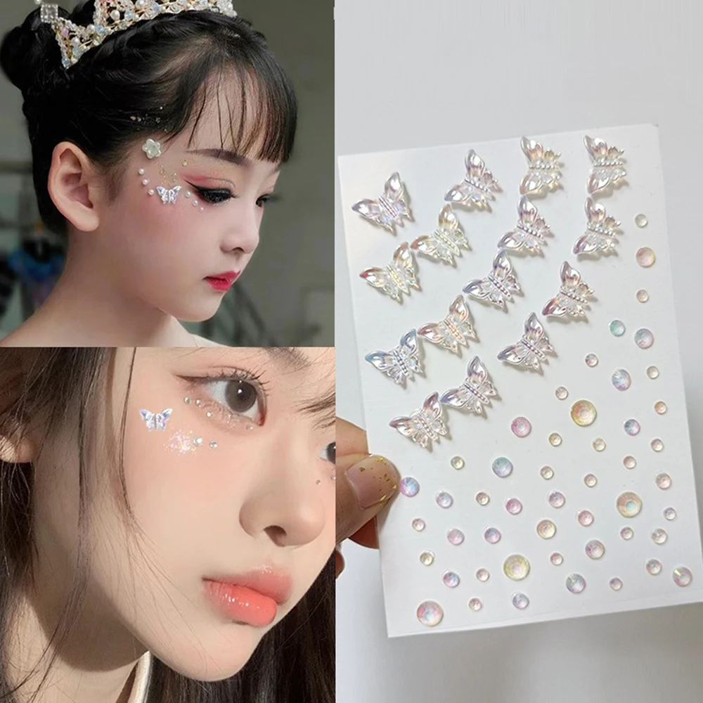 3d glänzende Kristall aufkleber selbst klebende Gesicht Kristall perlen aufkleber Frauen augen Gesicht Körper y2k koreanische Bowknot Aufkleber Make-up-Werkzeuge