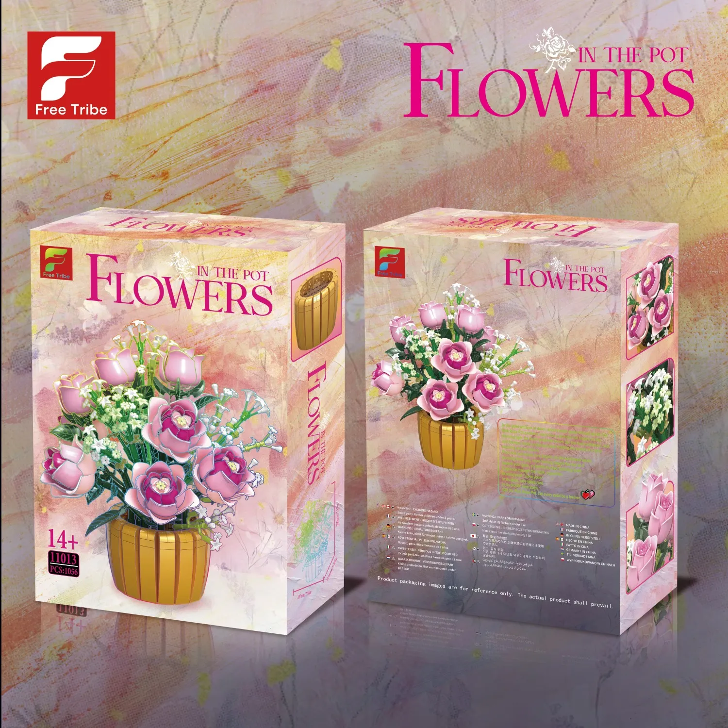 

1056PCS Pink Rose Potted Building Blocks Flower Vase Model Bricks Desktop Ornament Romantic Gift Educational DIY Toys For Kids