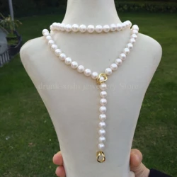 Single Layer Adjustable Double Strands Natural Pearl Long Necklace 8.5-9mm Genuine Elegant Fine Jewelry Lady Gifts Free Shipping