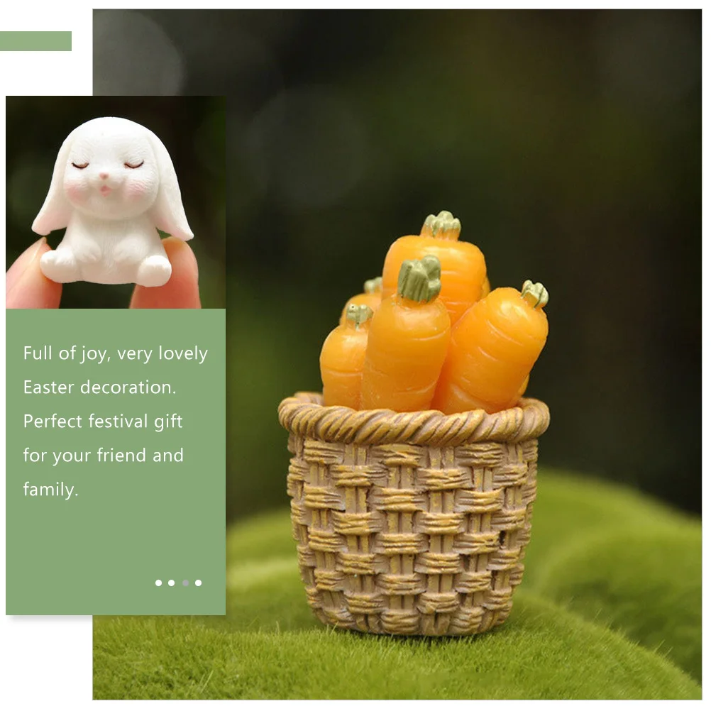 

8 Pcs Bunny Ornament Miniature Rabbit Figurine Carrot Figurines Statue Small Garden Resin Animal Bunnies Cake Decor