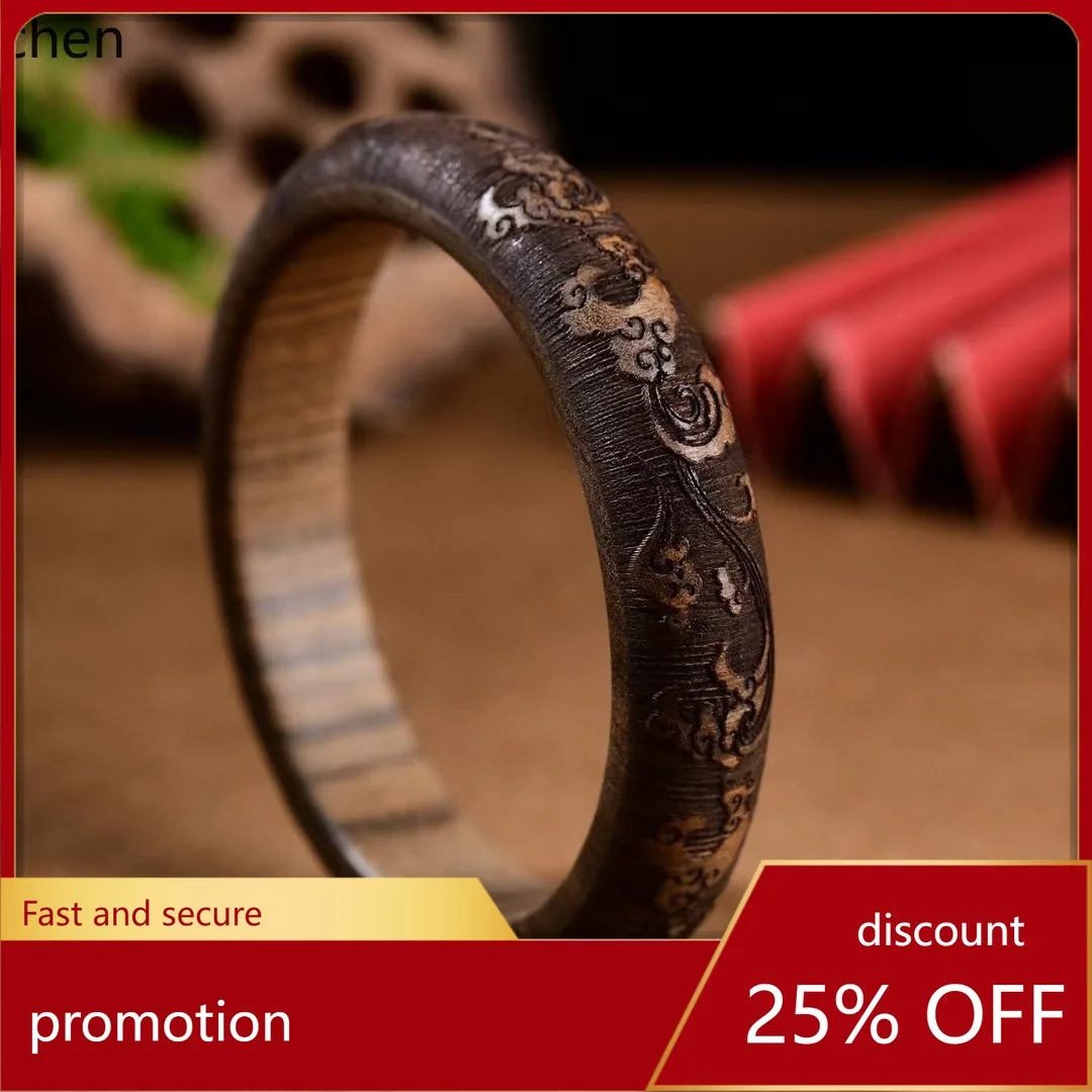 Cz agarwood bracelet - exquisitely carved agarwood bangle - buddhist religious item