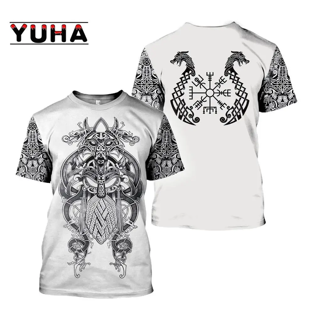 Nowa Moda Męska Koszulka z Nadrukiem 3D Tatuażu Wikinga Letnia Męska i Damska Luźna Koszulka z Krótkim Rękawem na Zewnątrz