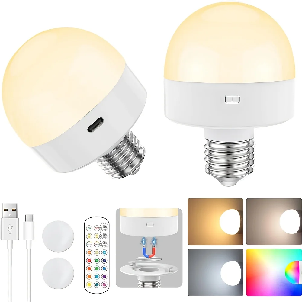 Rechargeable LED Light Bulbs with Remote Dimmable E12 E26