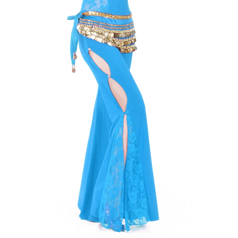 Women's Sexy Flare Dance Pants Belly Dance Costume Lace Sides Split Pants Lace Bollywood Indian Dance Costume, No Waist Chain