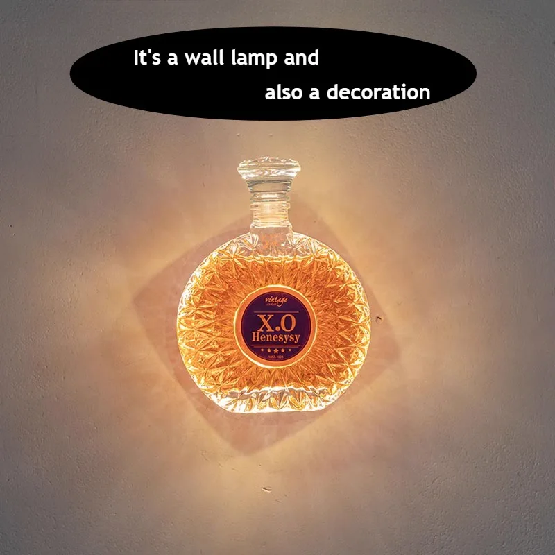 

Originality Whiskey Glass Bottle Wall Lamp Nordic Entrance Lighting Bar Restaurant Homestay LED Lights Brandy Glass Bottle Decor