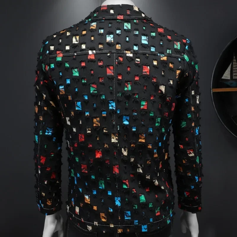 Vintage Luxury Men Stylish Blazer Business Casual Multi-color Geometric Pattern Printed  Homme Trend Brand Fashion 