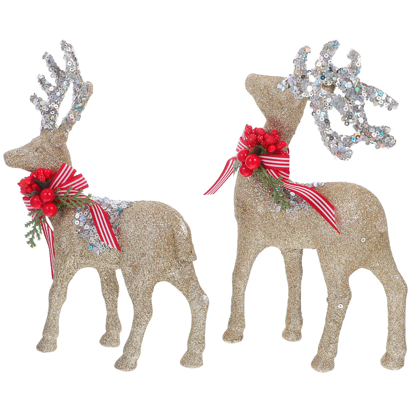 

1Pair Flocking Christmas Reindeer Statue Glitter Finish Standing Deer Decoration for Table Centerpiece Mantle Holiday Decor