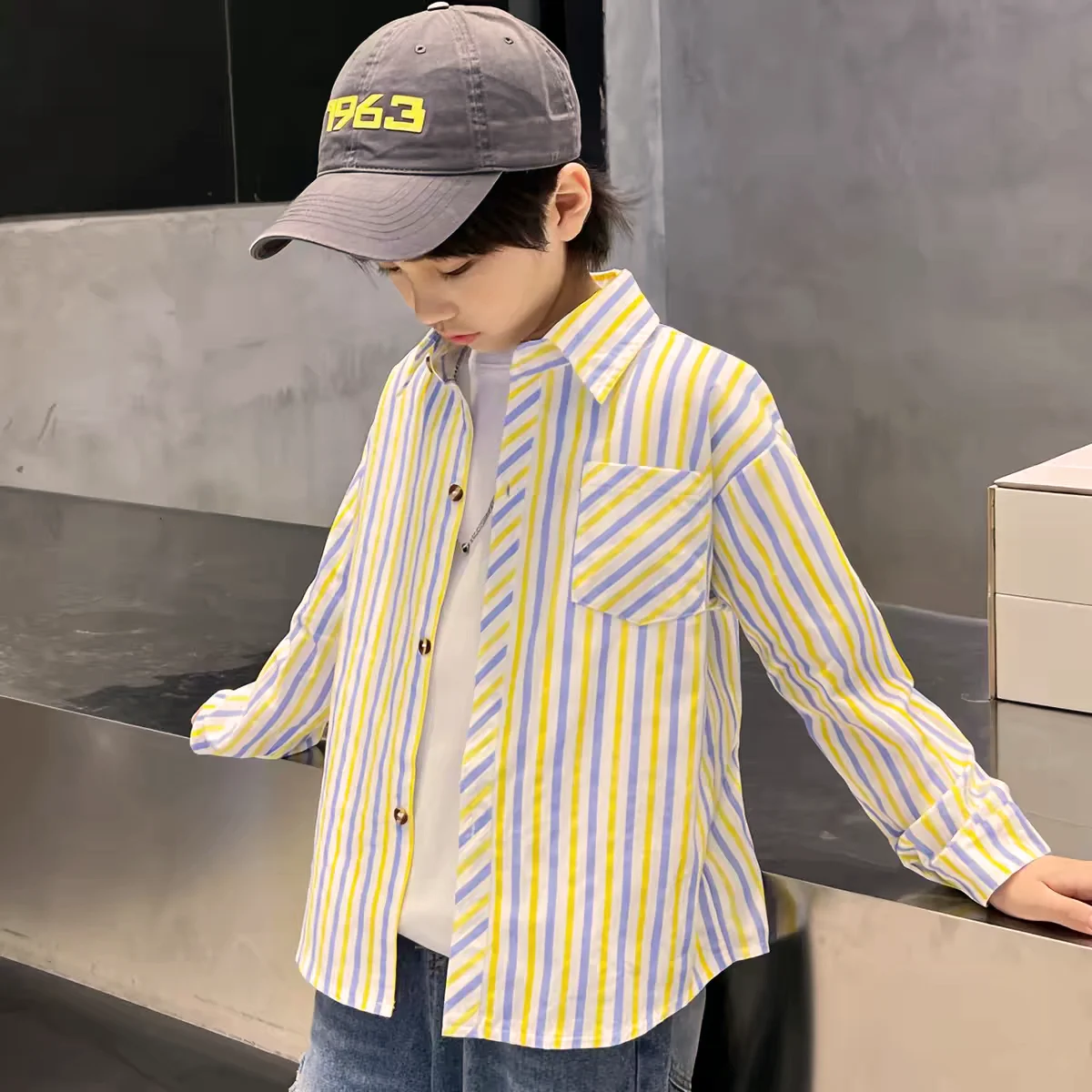 IENENS Kids Shirt Children Tops Clothes Spring Striped Blouses Boy Long Sleeve Tees 4-9 Years