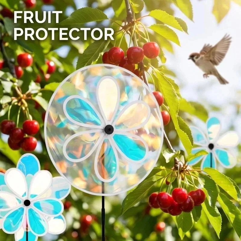 Garden Windmill Bird Deterrent Color Changing Wind Spinner Outdoor Plastic Pinwheel Decoration for Lawn Balcony Plant Protection