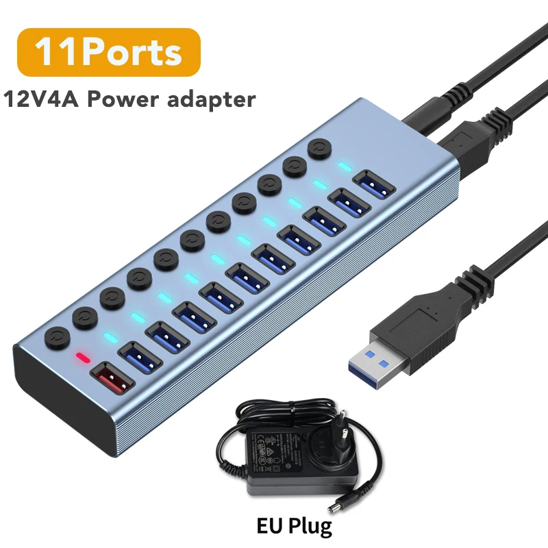 12V 전원 USB 3.0 허브 USB 데이터 4 7 10 포트, 5V2.4A 고속 충전 전화 태블릿 PC 및 산업 등급 USB 3.0 허브