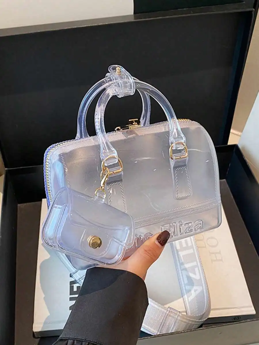 

Набор из 2 прозрачных сумок-желе с регулируемым ремнем, верхней ручкой и мини-косметичкой