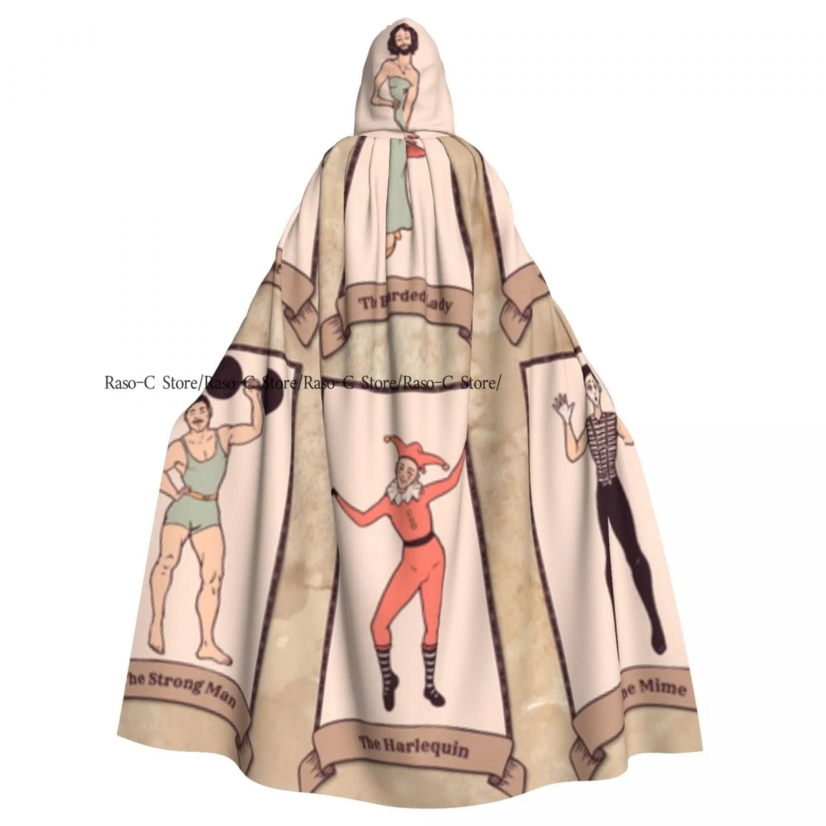 Adult Cloak Cape Hooded Vintage Circus Characters  Gymnast Strong Man Harlequin Medieval Costume Witch Vampire Carnival Party