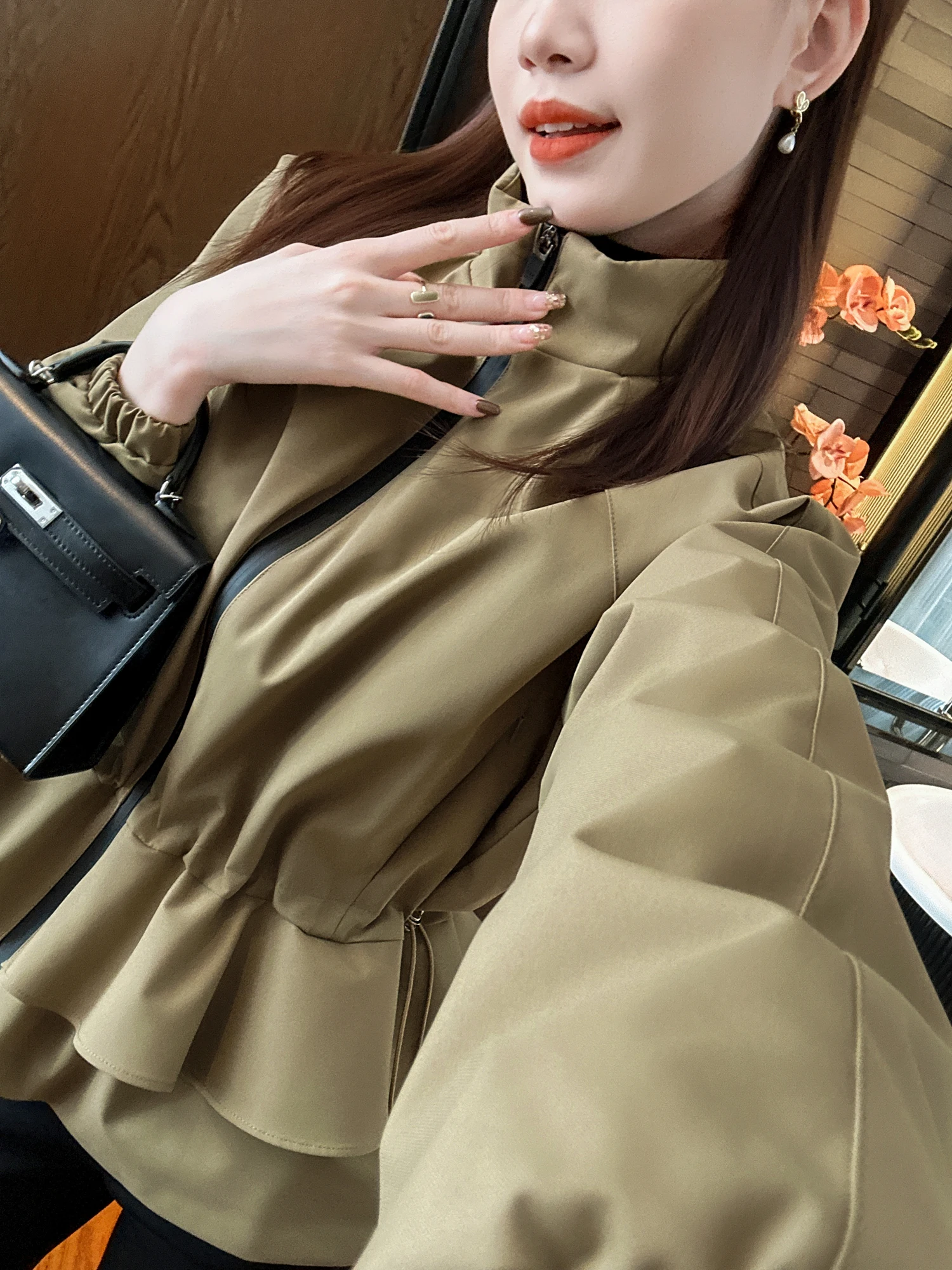 

Warm Fce Jaet with Waist-Cinching Dstring Stand Collar down Jaet Cozy Puffy Women's Outerwear Spring Autumn Winter