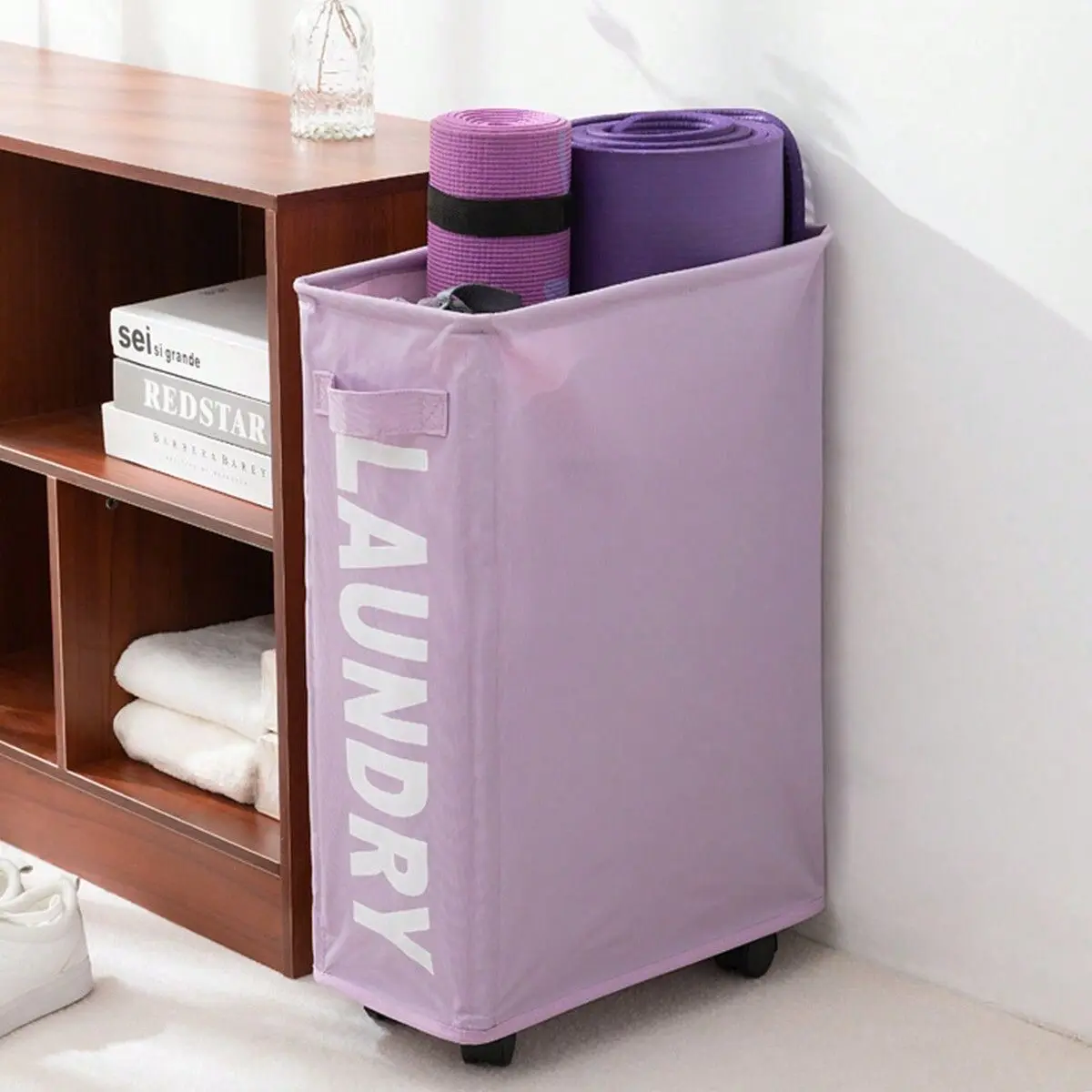 1pc-Foldable Dirty Laundry Basket for Bathroom Household Narrow Dirty Clothes Storage Organizer Yoga Mat Storage Basket with Pul