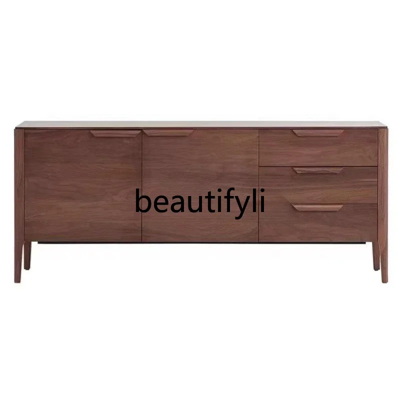 

North American black walnut TV cabinet, entrance cabinet, coffee table Italian light luxury solid wood storage cabinet